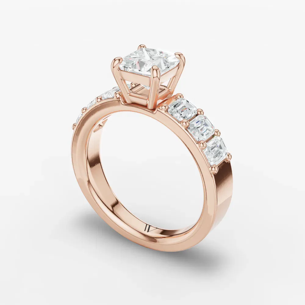 Certified 1 carat Lab Grown Diamond Princess Cut Side Stone Engagement Ring in 14K Rose Gold-Novalis