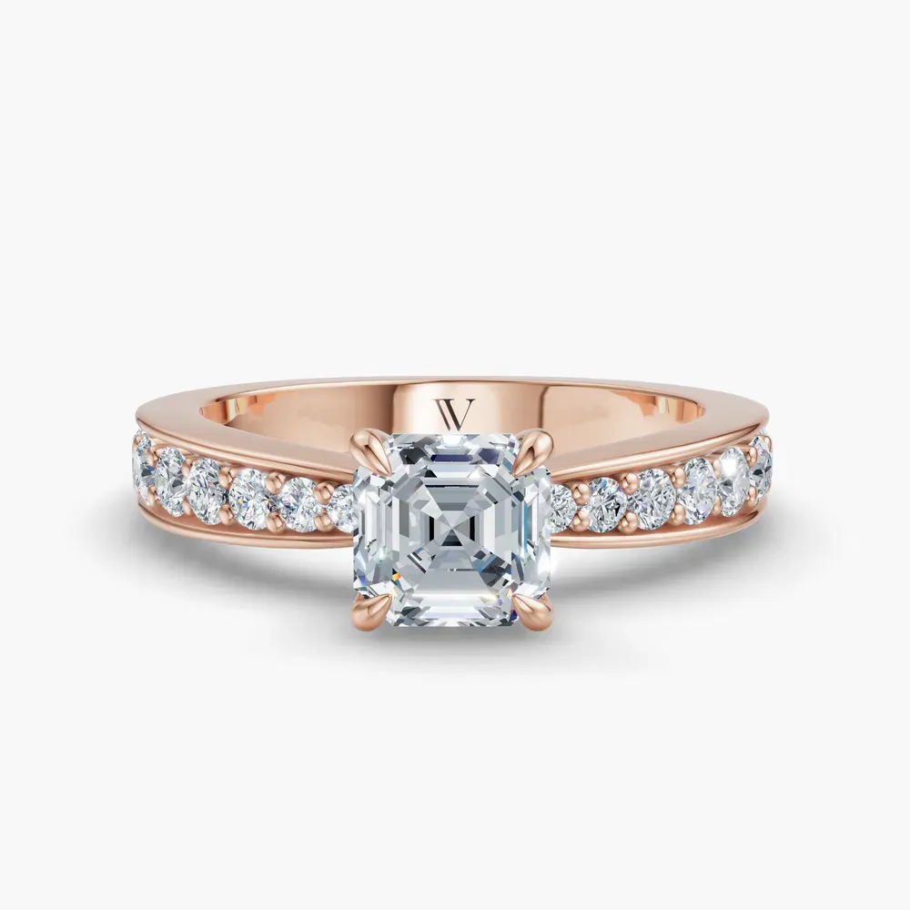 Certified 1 carat Lab Grown Diamond Asscher Cut Pavé, Channel Set, Classic Engagement Ring in 14K Rose Gold-Kaelis