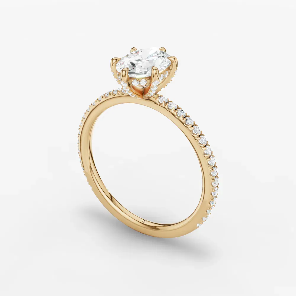 Certified 1 carat Lab Grown Diamond Oval Cut Pavé, Hidden Halo Engagement Ring in 14K Yellow Gold-Elite Daphne