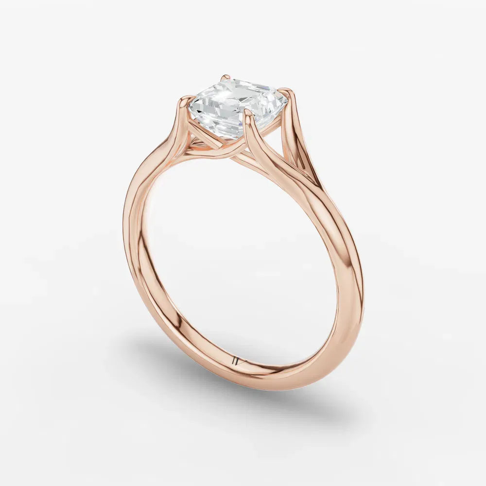 Certified 1 carat Lab Grown Diamond Asscher Cut Solitaire, Split Shank, Simple Engagement Ring in 14K Rose Gold-Zayfi