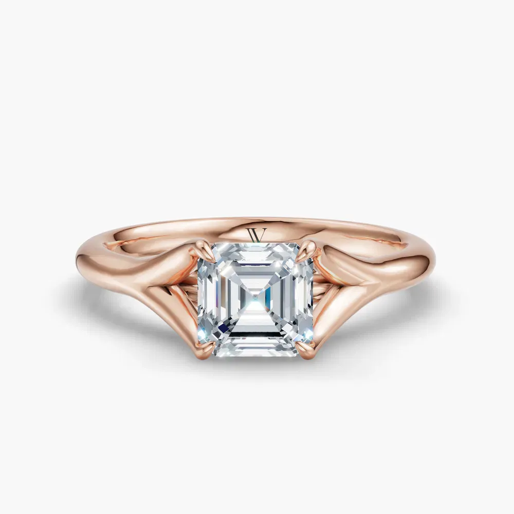 Certified 1 carat Lab Grown Diamond Asscher Cut Solitaire, Split Shank, Simple Engagement Ring in 14K Rose Gold-Zayfi