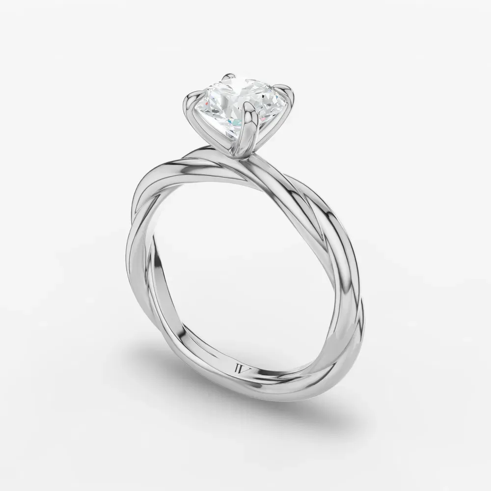 Certified 1 carat Lab Grown Diamond Round Cut Solitaire, Twist, Four Prong Engagement Ring in 14K White Gold-Fyora