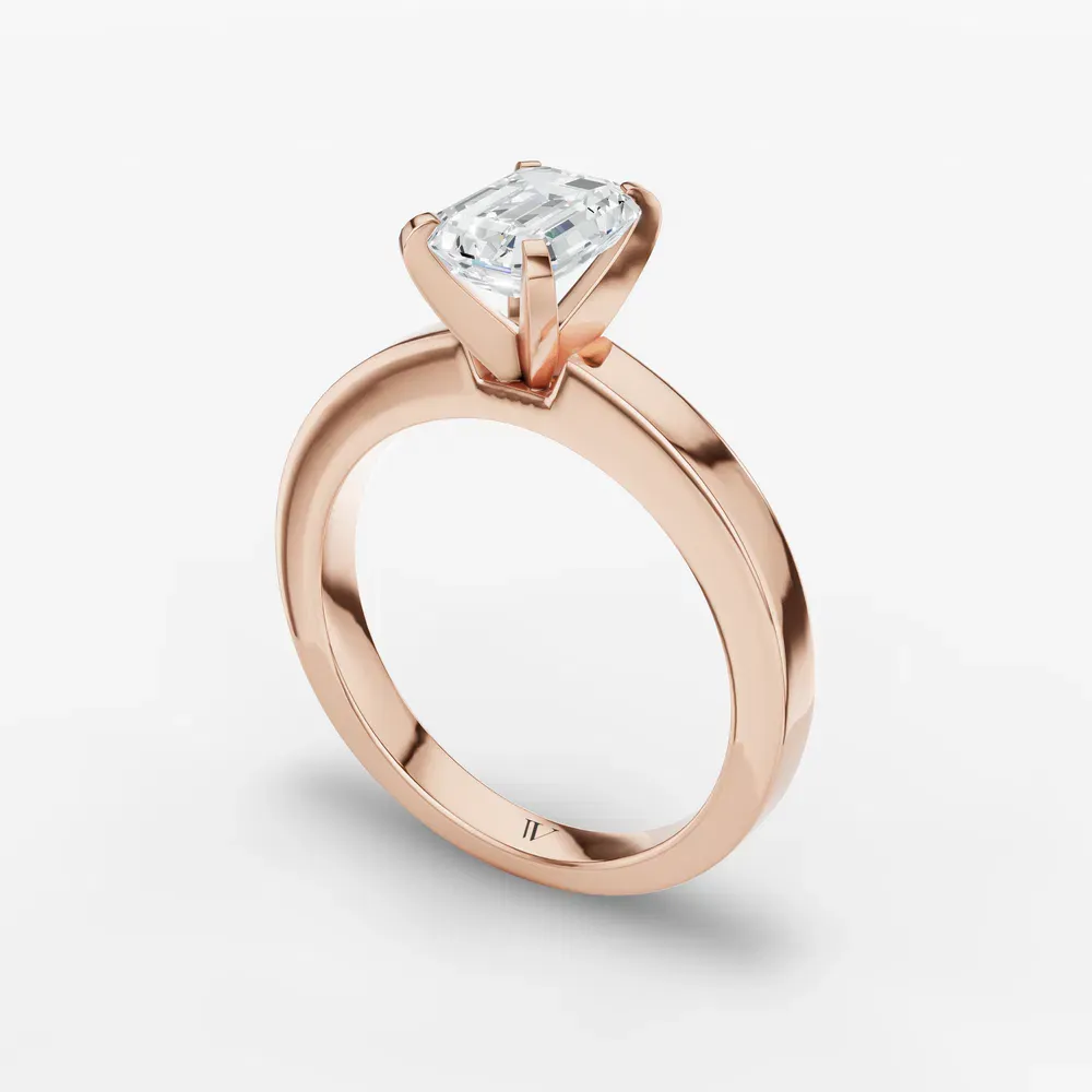 Certified 1 carat Lab Grown Diamond Emerald Cut Solitaire, Classic, Simple Engagement Ring in 14K Rose Gold-Elun
