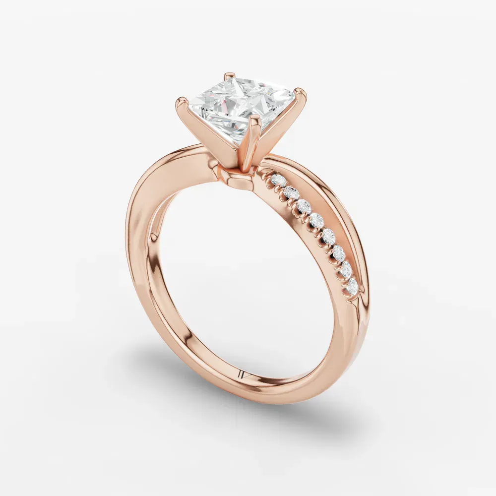 Certified 1 carat Lab Grown Diamond Princess Cut Pavé, Split Shank Engagement Ring in 14K Rose Gold-Polaris