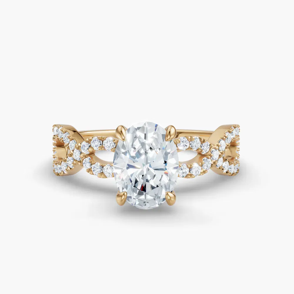 Certified 1 carat Lab Grown Diamond Oval Cut Infinity, Twist, Pavé Engagement Ring in 14K Yellow Gold-Aurelia