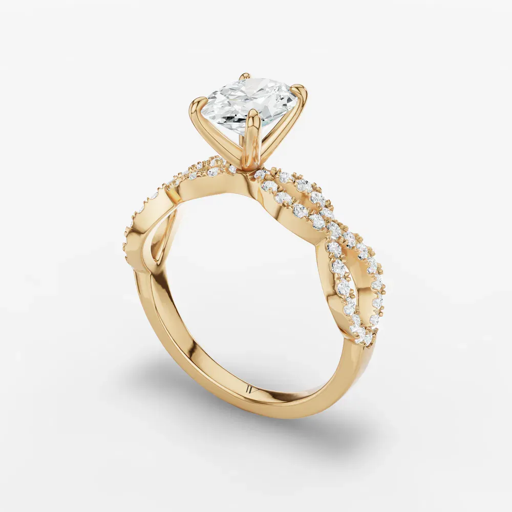 Certified 1 carat Lab Grown Diamond Oval Cut Infinity, Twist, Pavé Engagement Ring in 14K Yellow Gold-Aurelia
