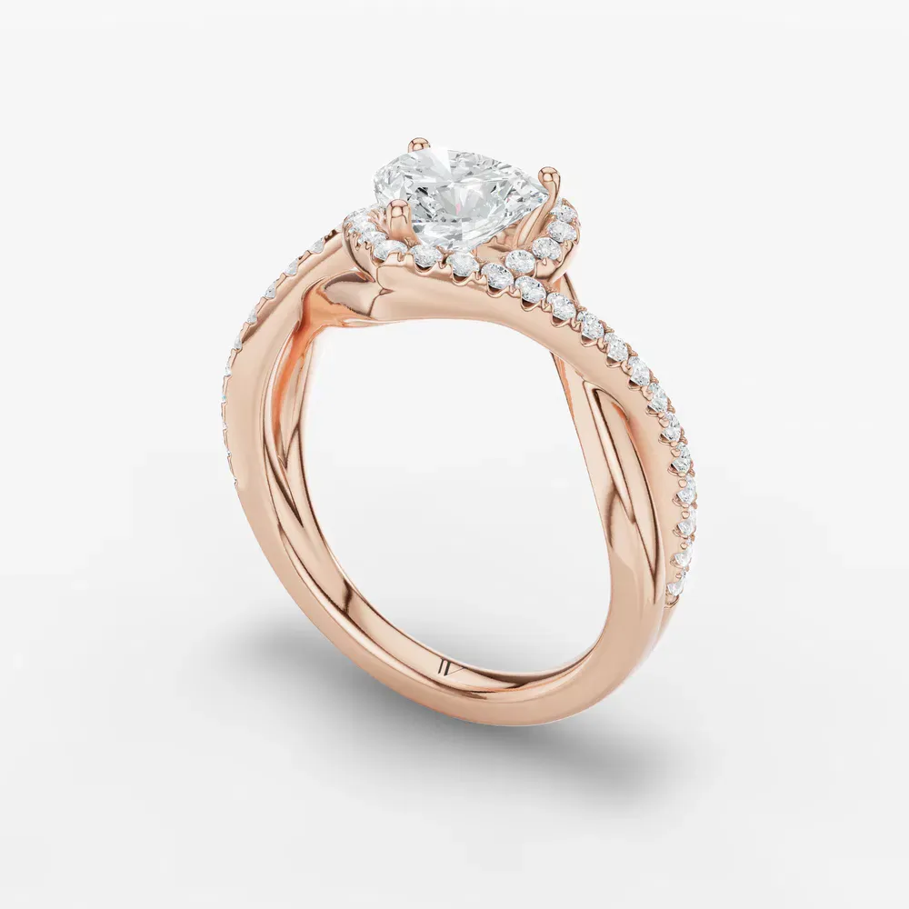 Certified 1 carat Lab Grown Diamond Heart Cut Halo, Pavé, Twist Engagement Ring in 14K Rose Gold-Dell