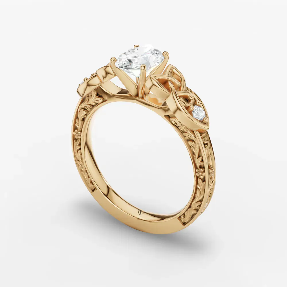 Certified 1 carat Lab Grown Diamond Oval Cut Vintage, Cathedral, Unique Engagement Ring in 14K Yellow Gold-Kael