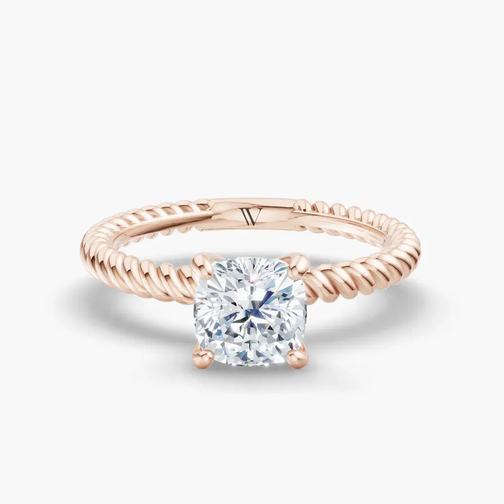Certified 1 carat Lab Grown Diamond Cushion Cut Solitaire, Twist, Vintage Engagement Ring in 14K Rose Gold-Liray