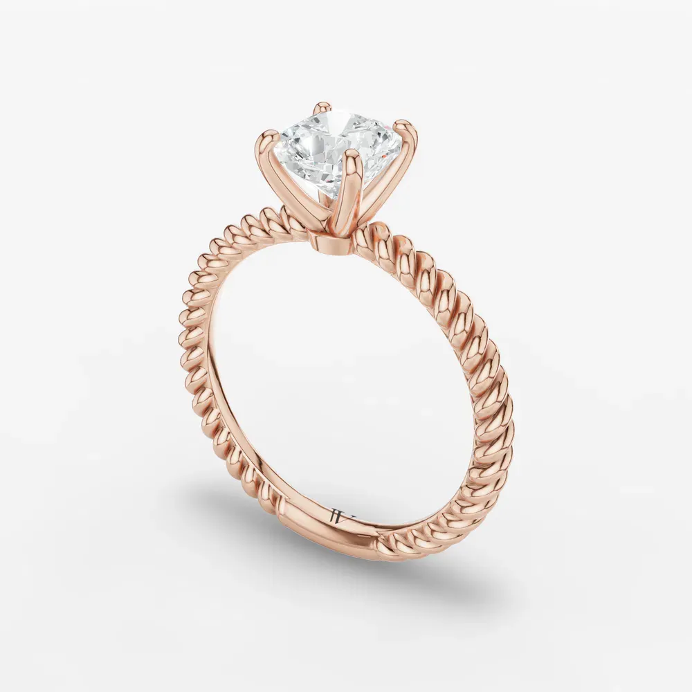 Certified 1 carat Lab Grown Diamond Cushion Cut Solitaire, Twist, Vintage Engagement Ring in 14K Rose Gold-Liray