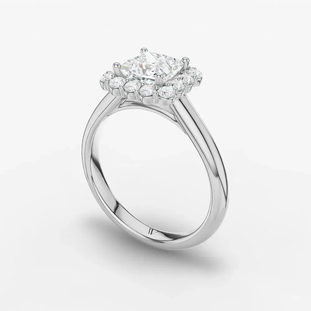 Certified 1 carat Lab Grown Diamond Princess Cut Cathedral, Halo, Floral Engagement Ring in 18K White Gold-Arwen