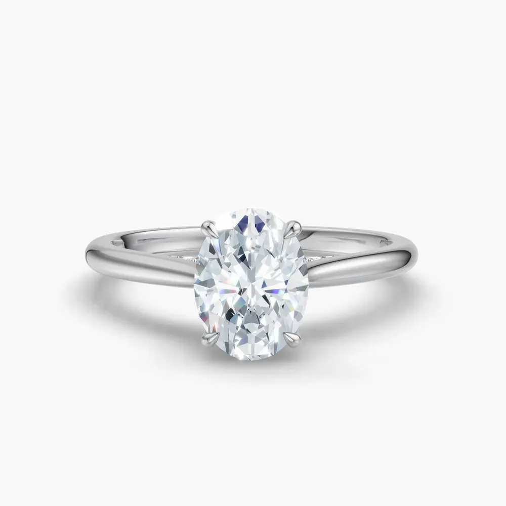 Certified 1 carat Lab Grown Diamond Oval Cut Hidden Halo, Cathedral, Solitaire Engagement Ring in 18K White Gold-Wrenq