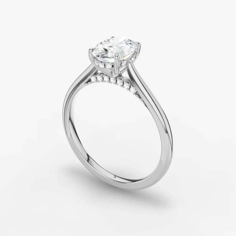 Certified 1 carat Lab Grown Diamond Oval Cut Hidden Halo, Cathedral, Solitaire Engagement Ring in 18K White Gold-Wrenq