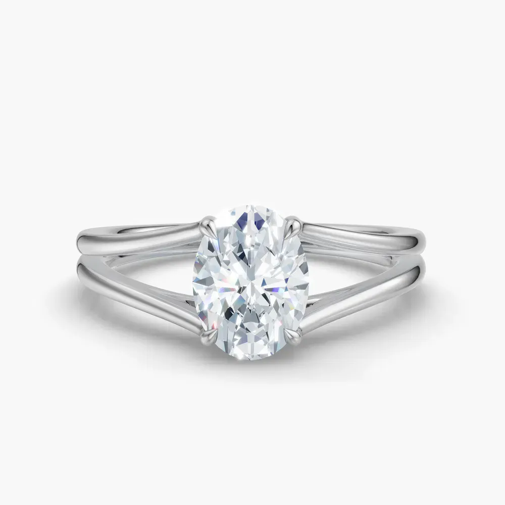 Certified 1 carat Lab Grown Diamond Oval Cut Split Shank, Solitaire, Low profile Engagement Ring in 18K White Gold-Wraith