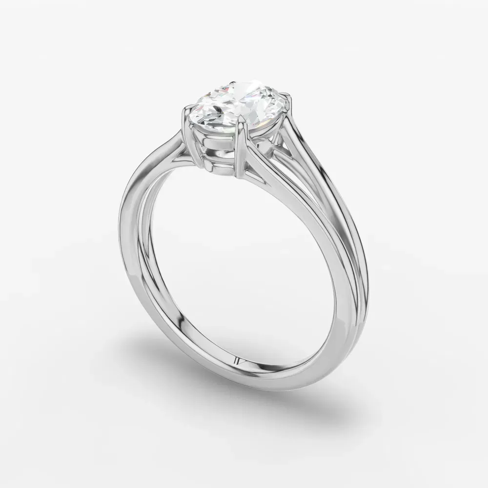Certified 1 carat Lab Grown Diamond Oval Cut Split Shank, Solitaire, Low profile Engagement Ring in 18K White Gold-Wraith