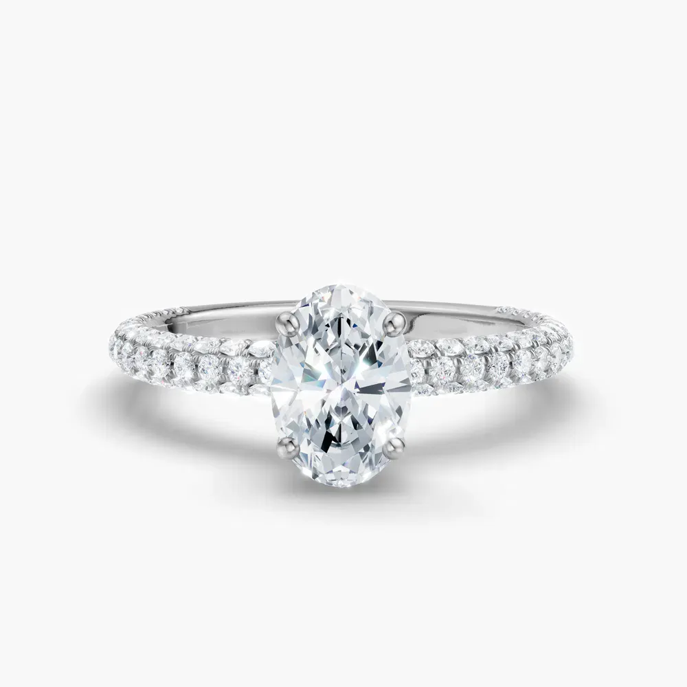 Certified 1 carat Lab Grown Diamond Oval Cut Pavé, Hidden Halo Engagement Ring in 14K White Gold-Palith