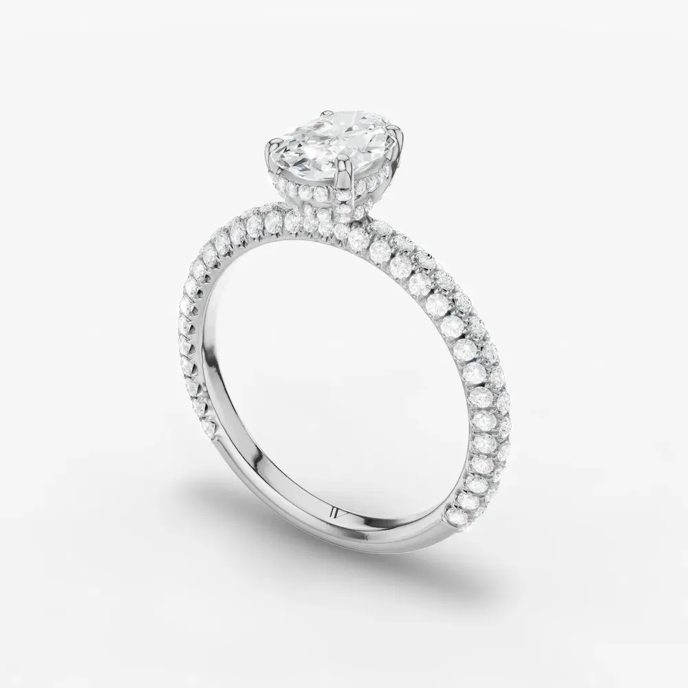 Certified 1 carat Lab Grown Diamond Oval Cut Pavé, Hidden Halo Engagement Ring in 14K White Gold-Palith
