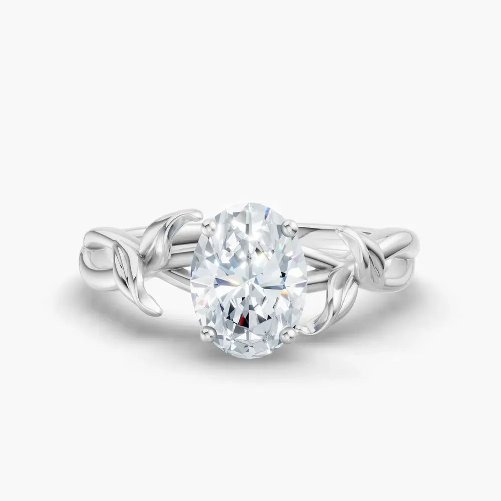 Certified 1 carat Lab Grown Diamond Oval Cut Solitaire, Vintage, Split Shank Engagement Ring in 14K White Gold-Mirel