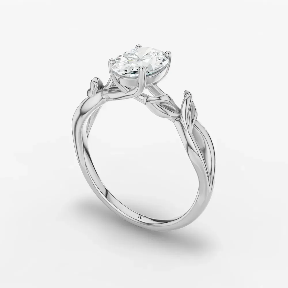 Certified 1 carat Lab Grown Diamond Oval Cut Solitaire, Vintage, Split Shank Engagement Ring in 14K White Gold-Mirel