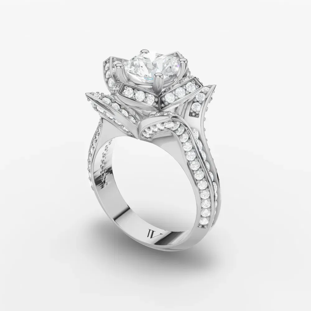Certified 1 carat Lab Grown Diamond Round Cut Vintage, Floral, Unique Engagement Ring in 18K White Gold-Zirix