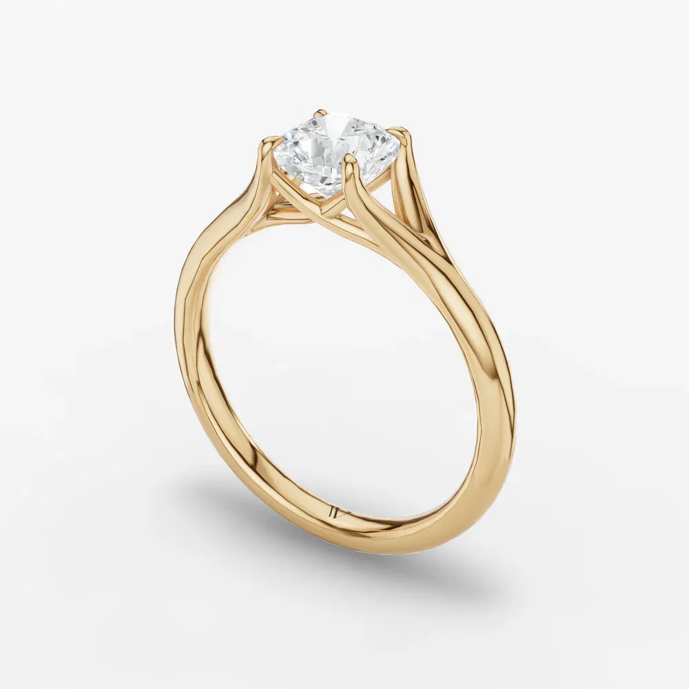 Certified 1 carat Lab Grown Diamond Cushion Cut Solitaire, Split Shank, Simple Engagement Ring in 14K Yellow Gold-Zayfi