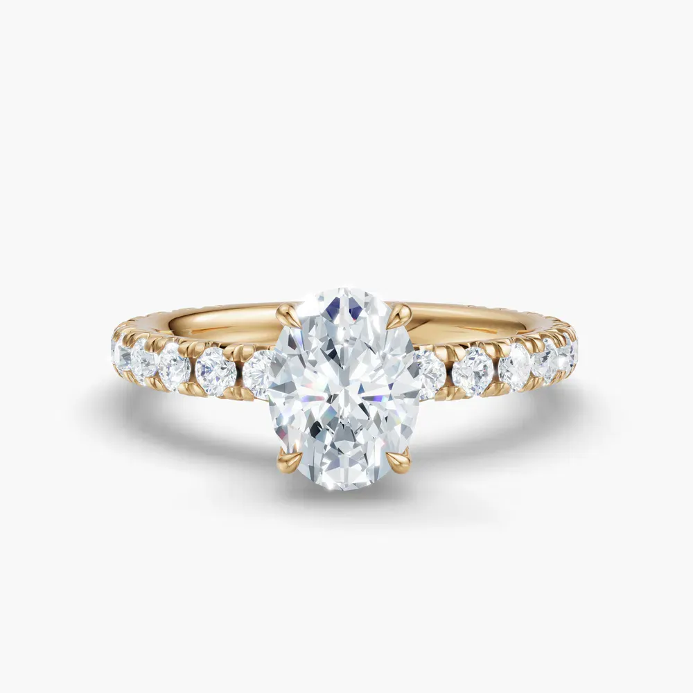 Certified 1 carat Lab Grown Diamond Oval Cut Pavé, Hidden Halo, Low profile Engagement Ring in 18K Yellow Gold-Cyrra