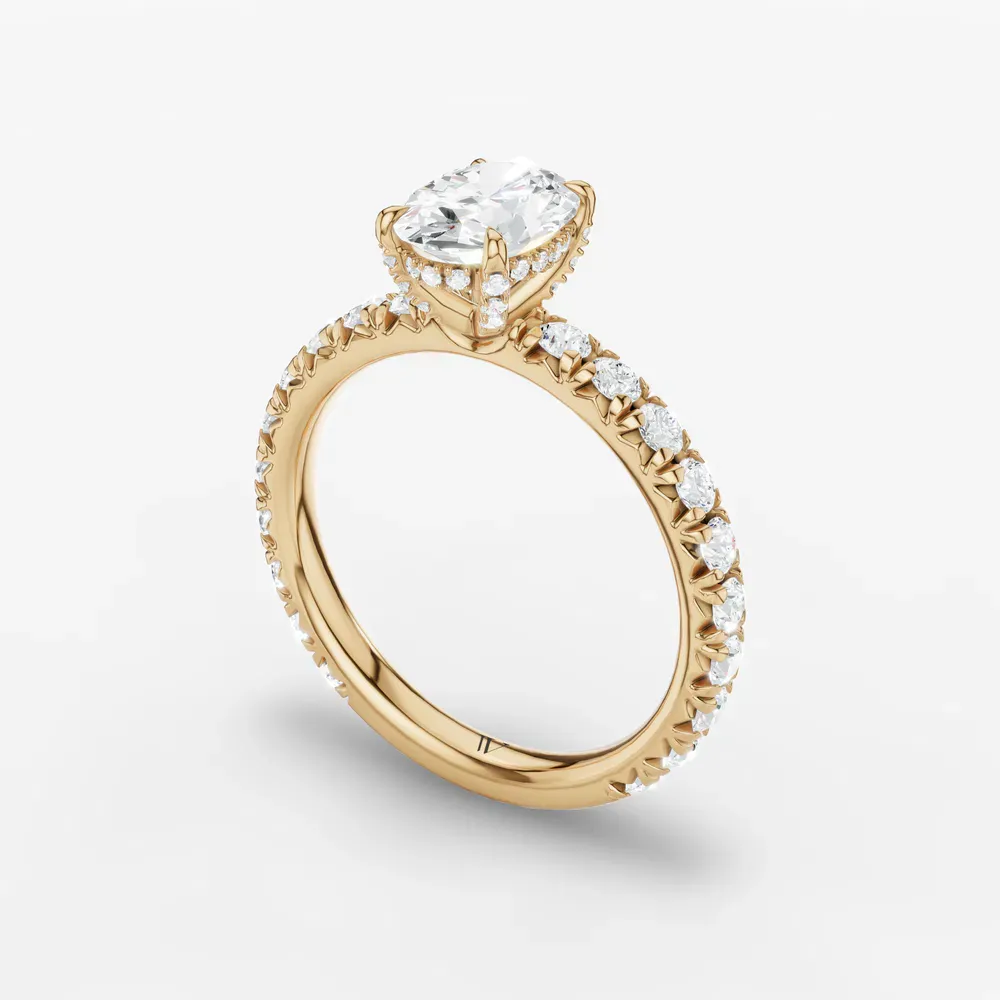 Certified 1 carat Lab Grown Diamond Oval Cut Pavé, Hidden Halo, Low profile Engagement Ring in 18K Yellow Gold-Cyrra