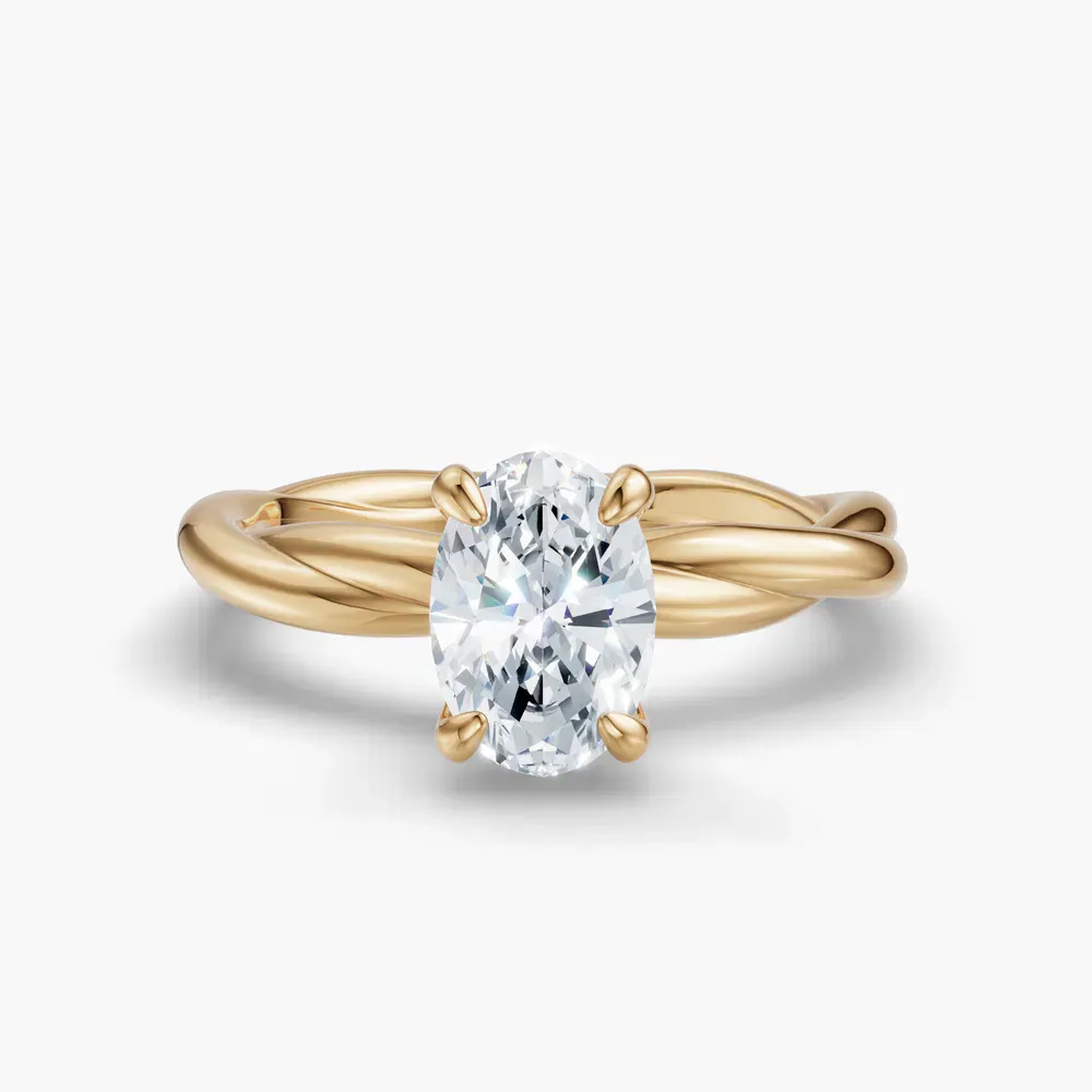 Certified 1 carat Lab Grown Diamond Oval Cut Solitaire, Twist Engagement Ring in 14K Yellow Gold-Fyora