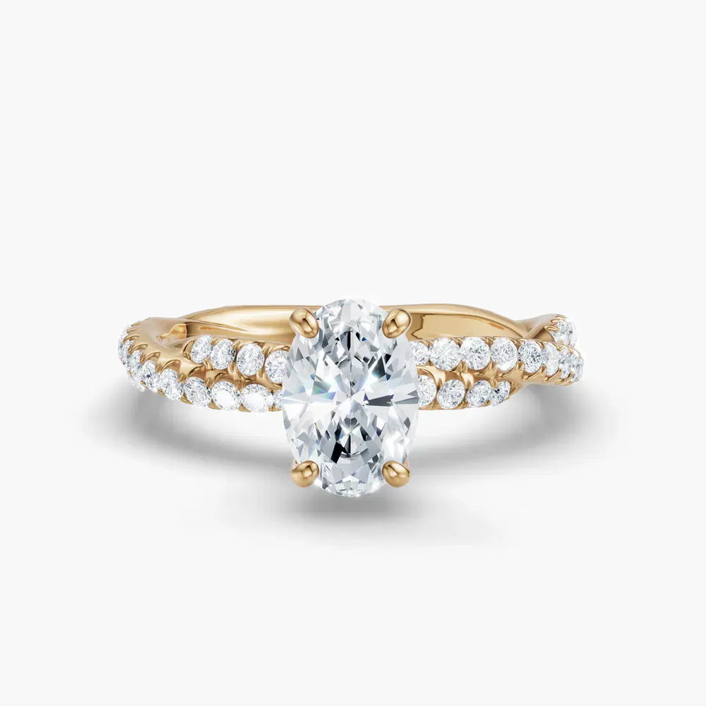 Certified 1 carat Lab Grown Diamond Oval Cut Pavé, Twist Engagement Ring in 18K Yellow Gold-Alva