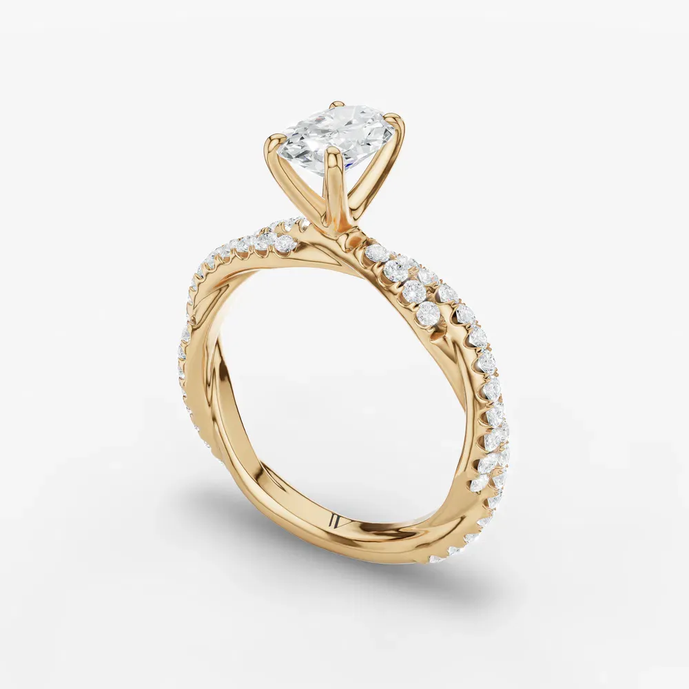 Certified 1 carat Lab Grown Diamond Oval Cut Pavé, Twist Engagement Ring in 18K Yellow Gold-Alva