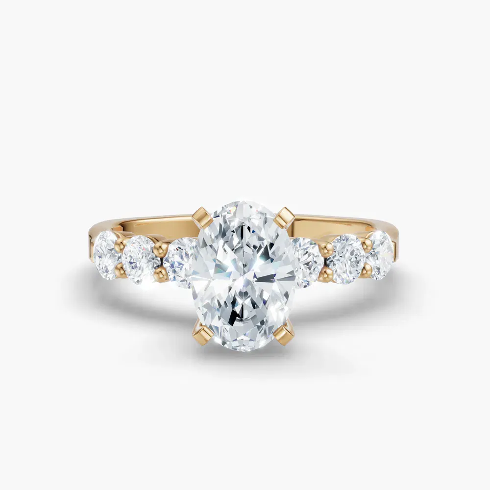 Certified 1 carat Lab Grown Diamond Oval Cut Side Stone Engagement Ring in 14K Yellow Gold-Nylis