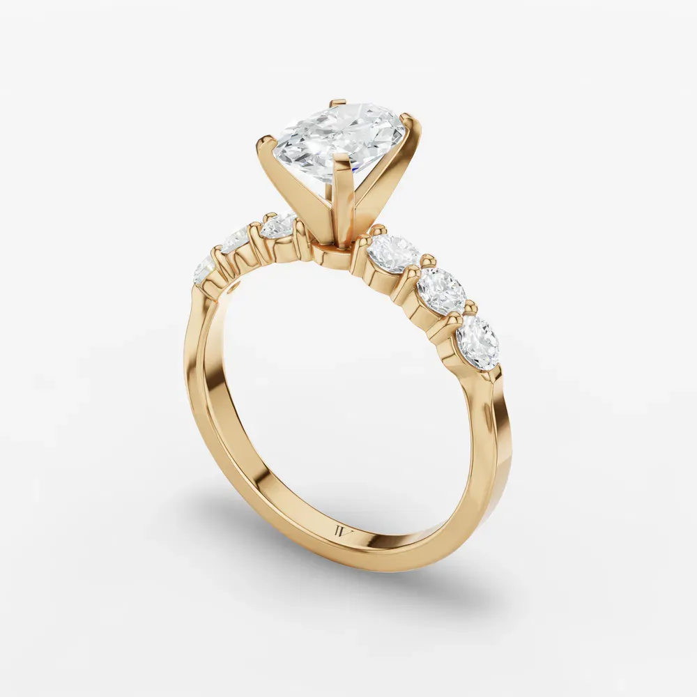 Certified 1 carat Lab Grown Diamond Oval Cut Side Stone Engagement Ring in 14K Yellow Gold-Nylis