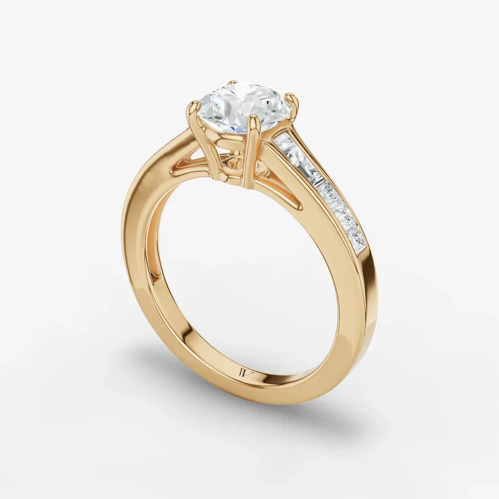 Certified 1 carat Lab Grown Diamond Round Cut Channel Set, Baguette, Cathedral Engagement Ring in 18K Yellow Gold-Gwynv
