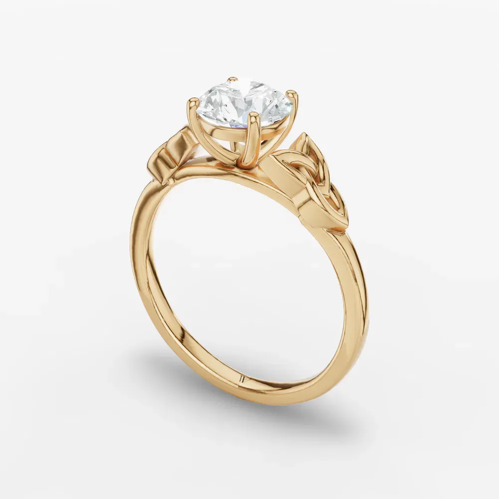Certified 1 carat Lab Grown Diamond Round Cut Solitaire, Cathedral, Celtic Engagement Ring in 18K Yellow Gold-Vire