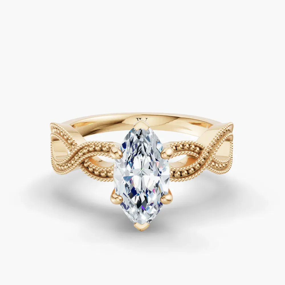 Certified 1 carat Lab Grown Diamond Marquise Cut Solitaire, Vintage, Unique Engagement Ring in 18K Yellow Gold-Niva