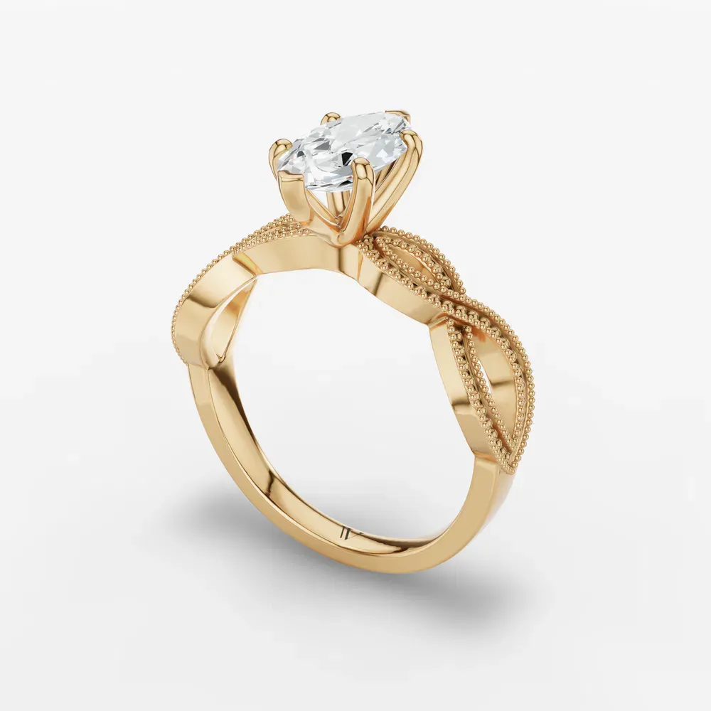 Certified 1 carat Lab Grown Diamond Marquise Cut Solitaire, Vintage, Unique Engagement Ring in 18K Yellow Gold-Niva