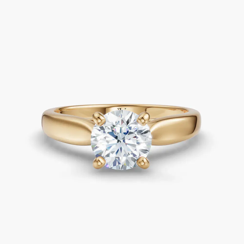 Certified 1 carat Lab Grown Diamond Round Cut Cathedral, Solitaire, Four Prong Engagement Ring in 18K Yellow Gold-Elle