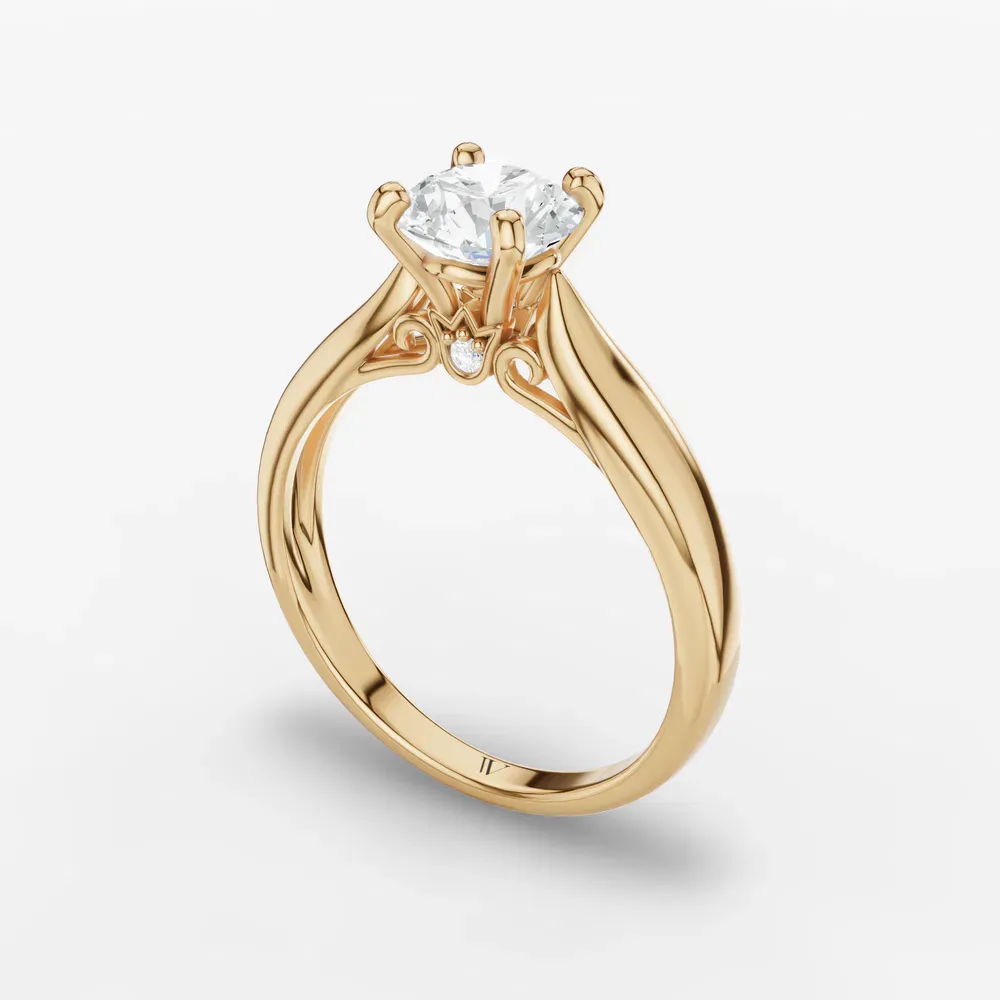 Certified 1 carat Lab Grown Diamond Round Cut Cathedral, Solitaire, Four Prong Engagement Ring in 18K Yellow Gold-Elle