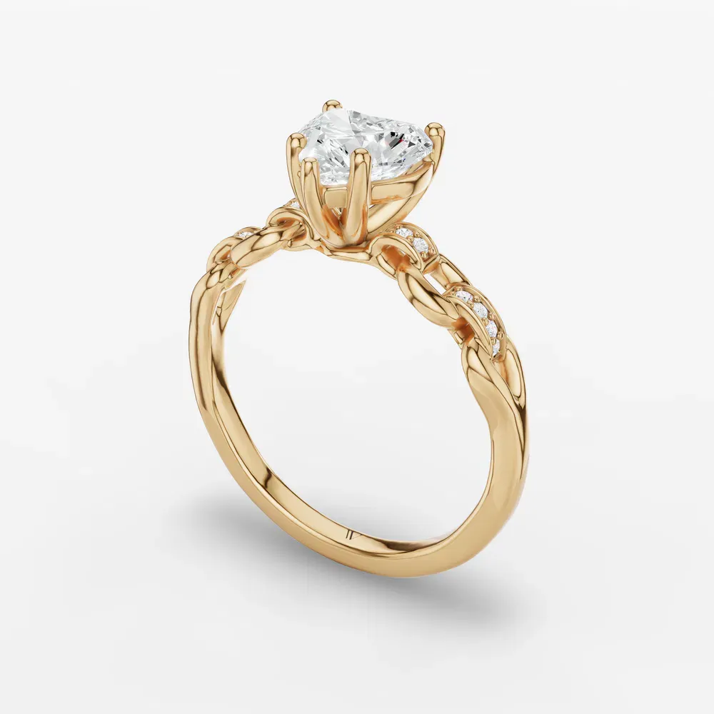 Certified 1 carat Lab Grown Diamond Heart Cut Twist, Unique, Side Stone Engagement Ring in 18K Yellow Gold-Perenne