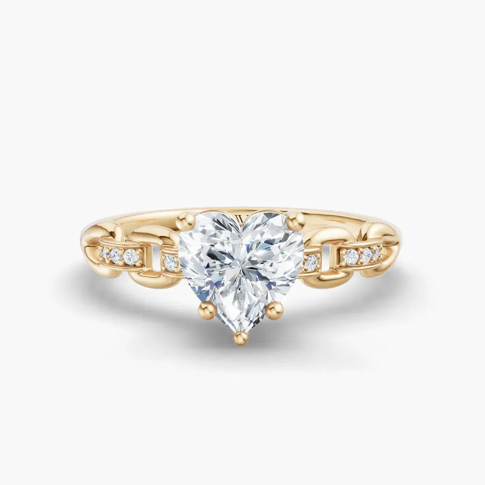 Certified 1 carat Lab Grown Diamond Heart Cut Twist, Unique, Side Stone Engagement Ring in 18K Yellow Gold-Perenne