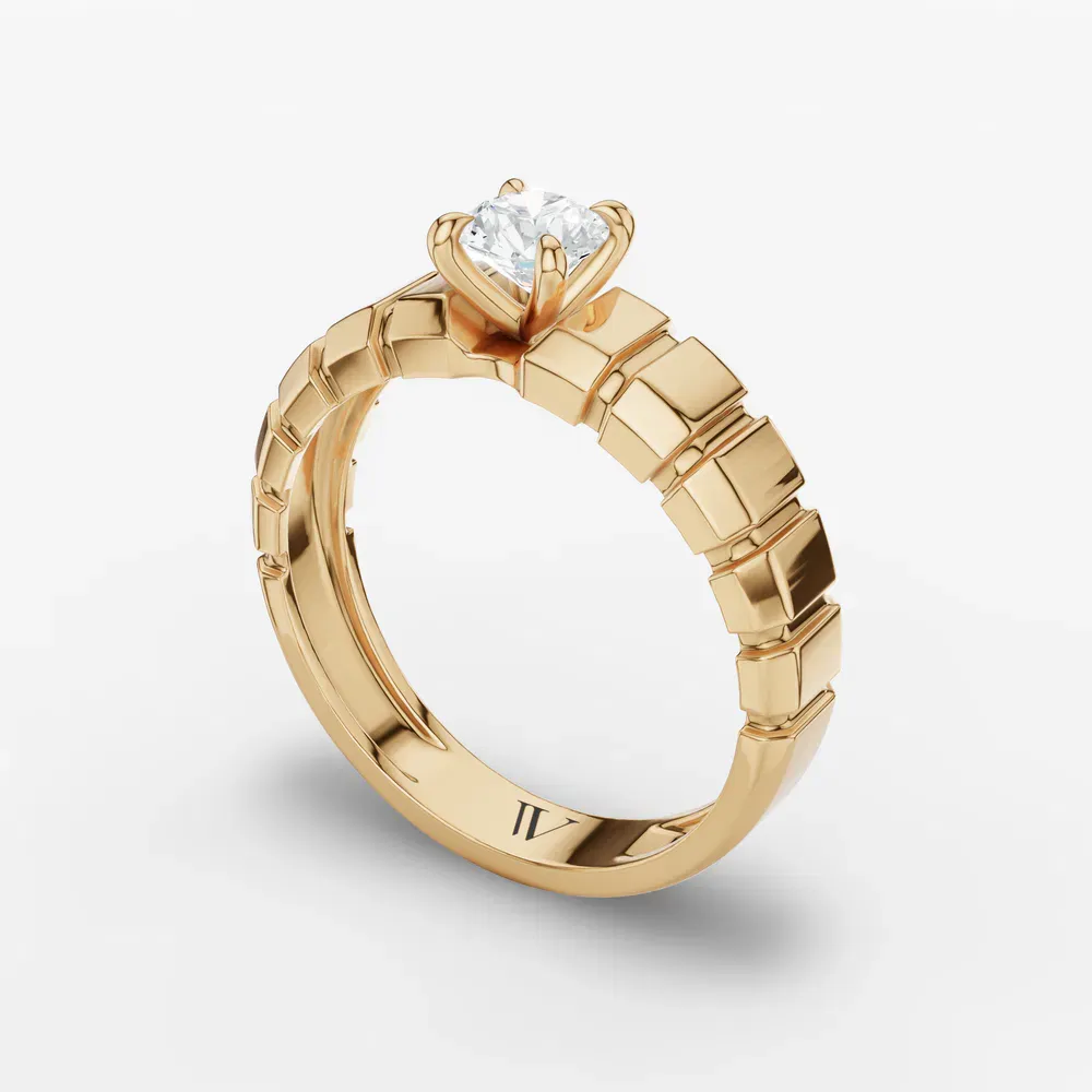 Certified 1 carat Lab Grown Diamond Round Cut Men's Engagement Ring in 18K Yellow Gold-Staircase