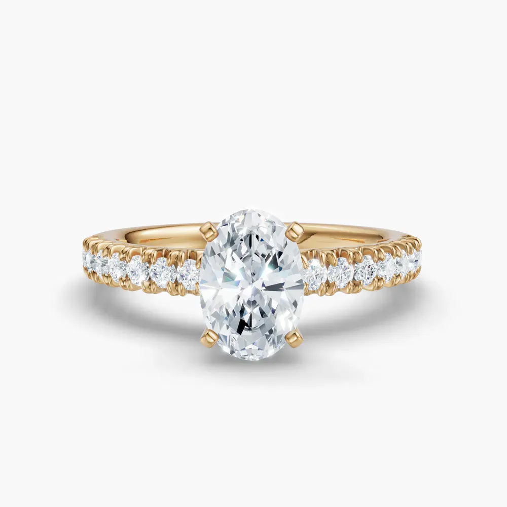 Certified 1 carat Lab Grown Diamond Oval Cut Pavé, Classic, Simple Engagement Ring in 14K Yellow Gold-Nela