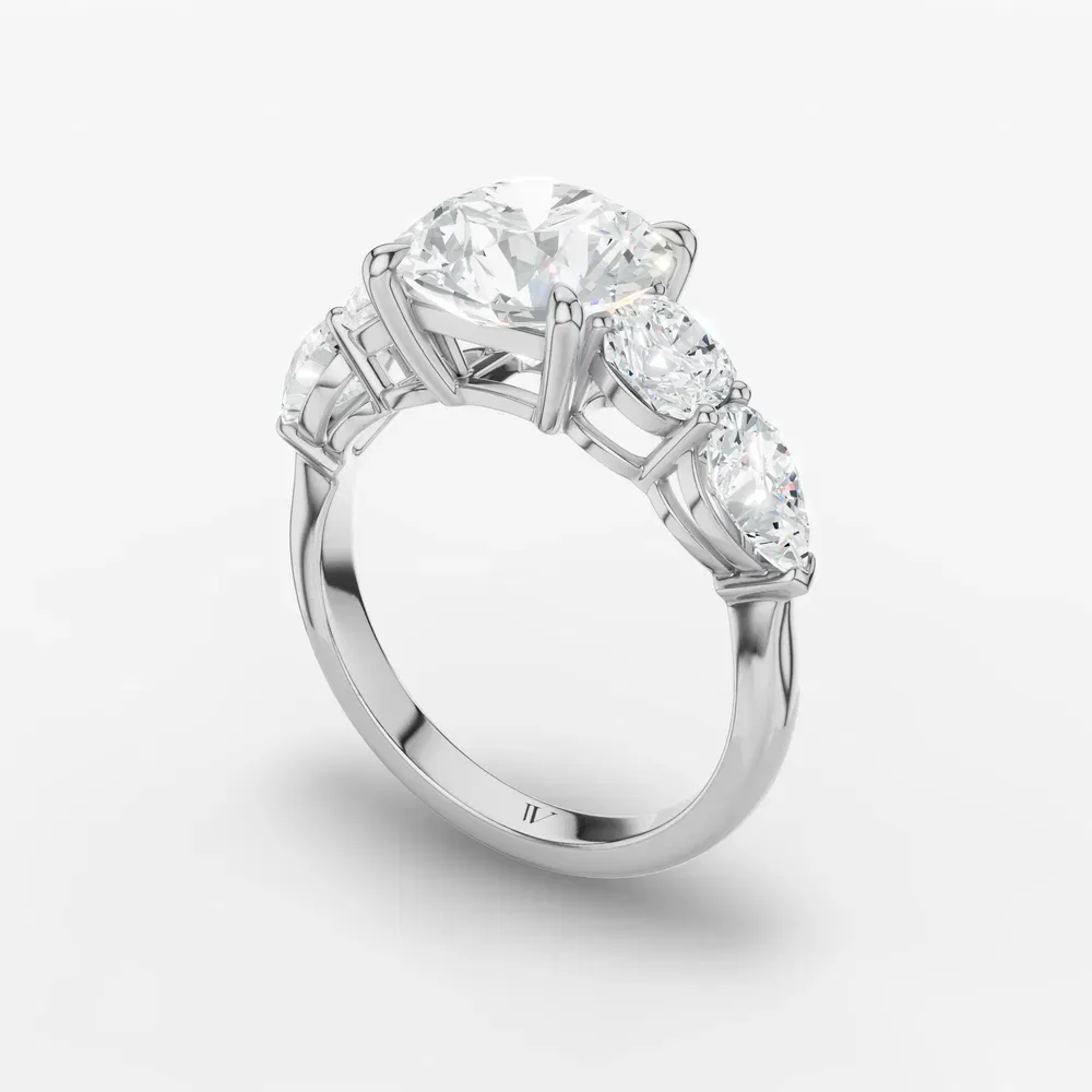 Certified 1 carat Lab Grown Diamond Round Cut Five Stone, Side Stone, Four Prong Engagement Ring in 14K White Gold-Riva