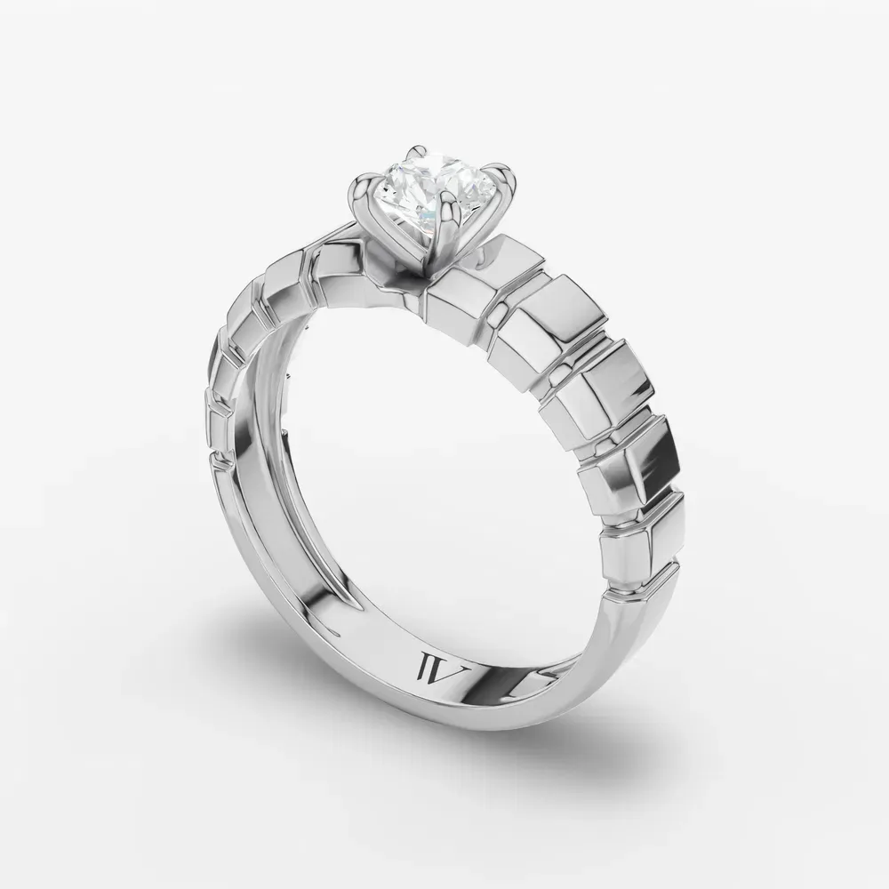 Certified 1 carat Lab Grown Diamond Round Cut Men's Engagement Ring in 14K White Gold-Staircase