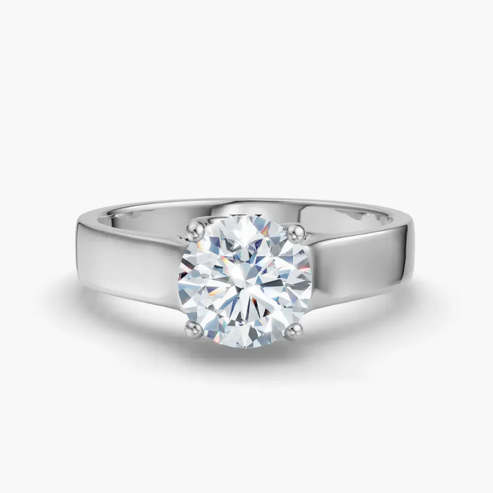Certified 1 carat Lab Grown Diamond Round Cut Solitaire, Cathedral, Four Prong Engagement Ring in 14K White Gold-Grion
