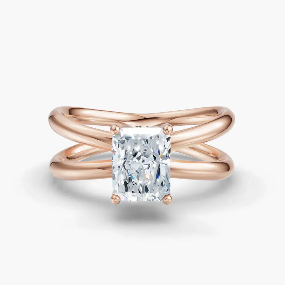 Certified 1 carat Lab Grown Diamond Radiant Cut Solitaire, Split Shank, Hidden Halo Engagement Ring in 14K Rose Gold-Ryn