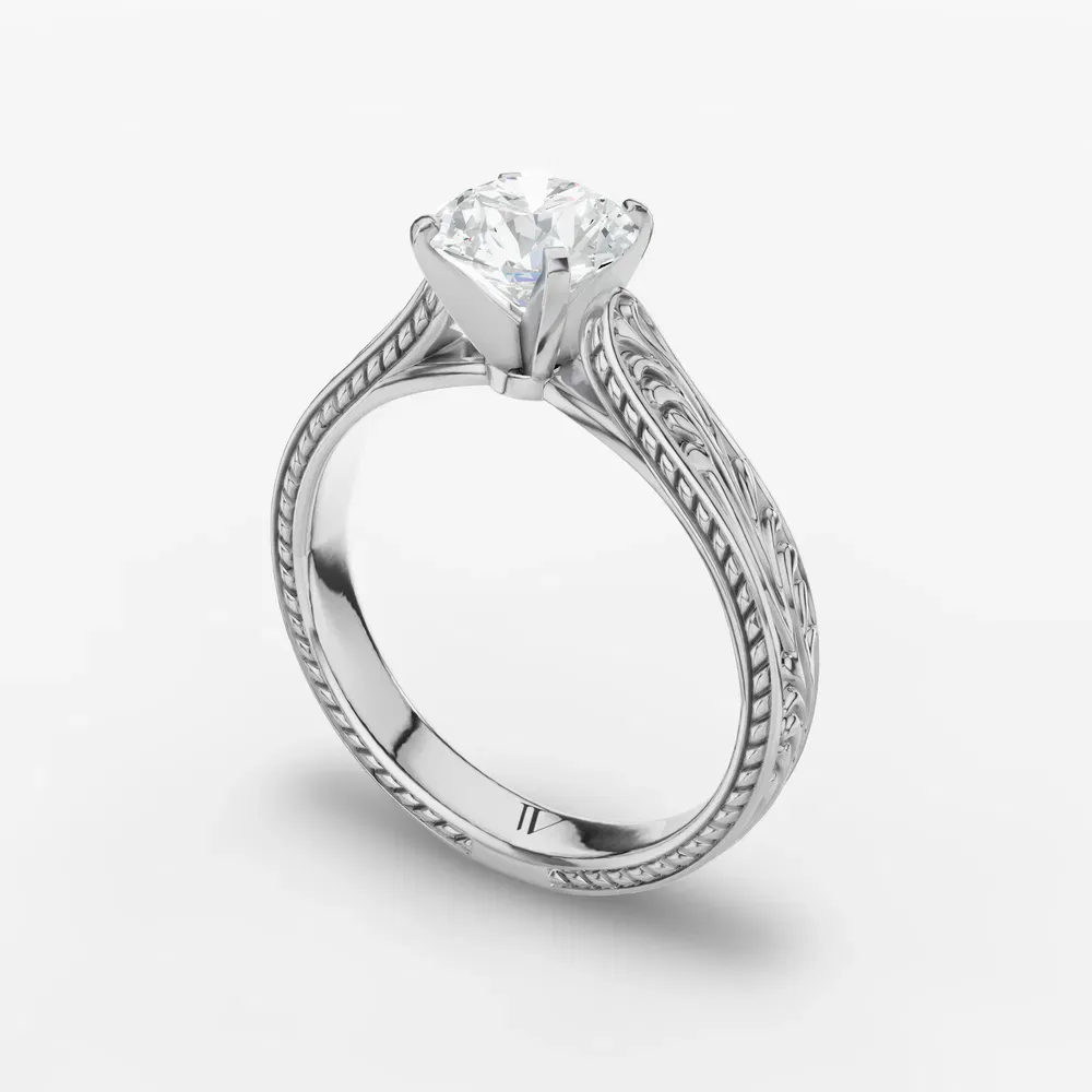 Certified 1 carat Lab Grown Diamond Round Cut Solitaire, Vintage, Cathedral Engagement Ring in 14K White Gold-Nael