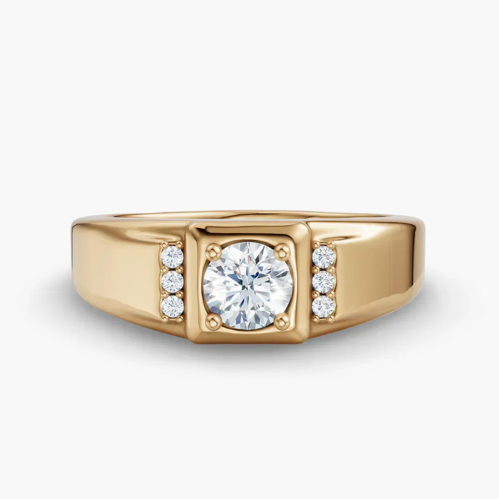 Certified 0.5 carat Lab Grown Diamond Round Cut Men's Engagement Ring in 14K Yellow Gold-Zevtek
