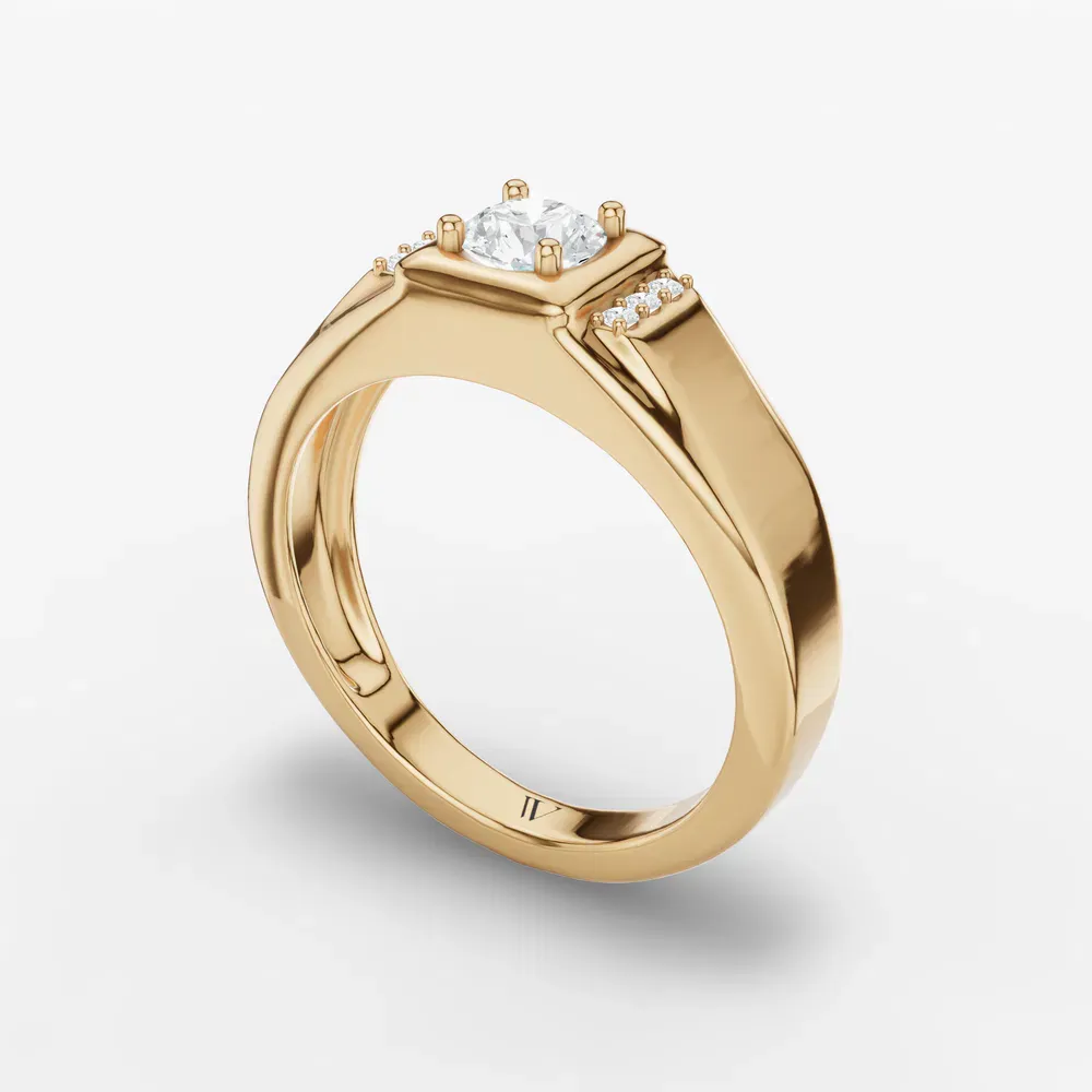 Certified 0.5 carat Lab Grown Diamond Round Cut Men's Engagement Ring in 14K Yellow Gold-Zevtek