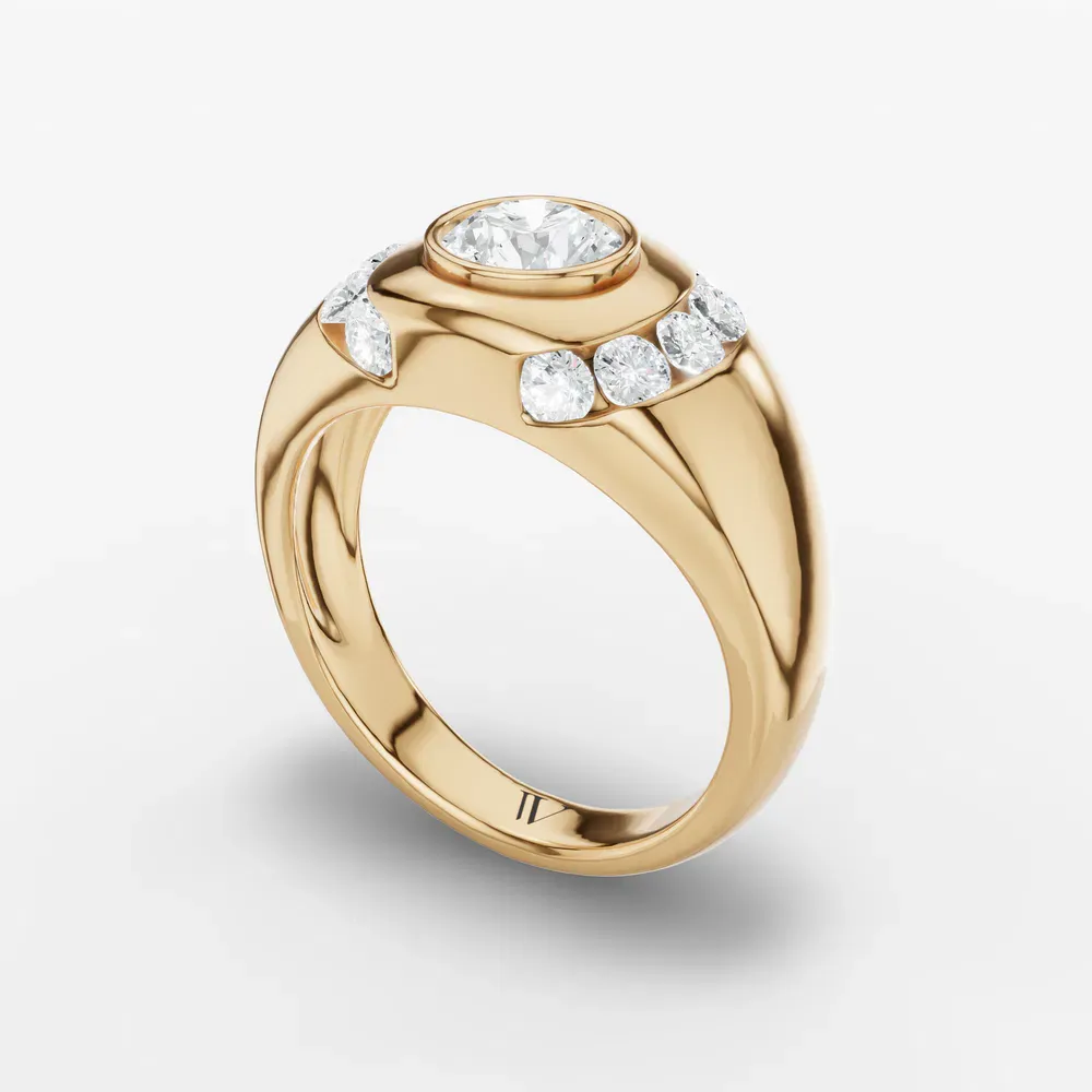 Certified 1 carat Lab Grown Diamond Round Cut Men's Engagement Ring in 14K Yellow Gold-Selen